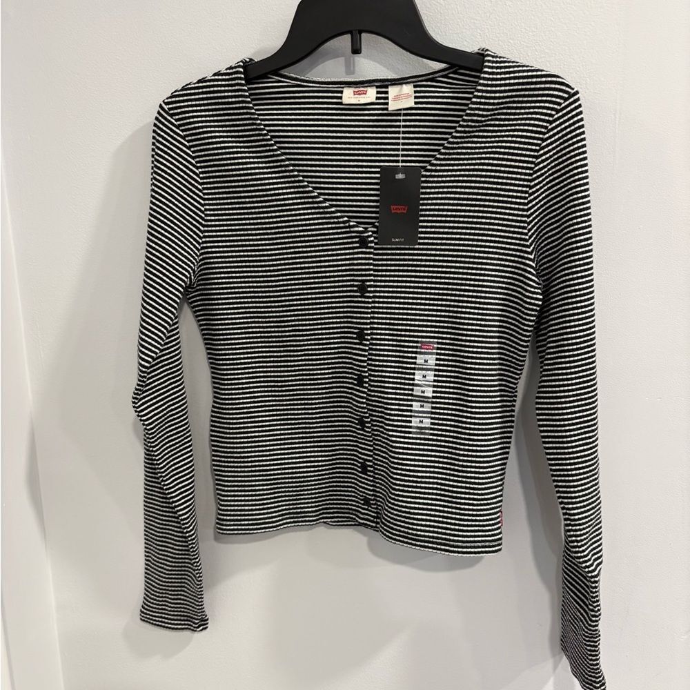 Levi's Black and White Striped Button-Down Shirt
